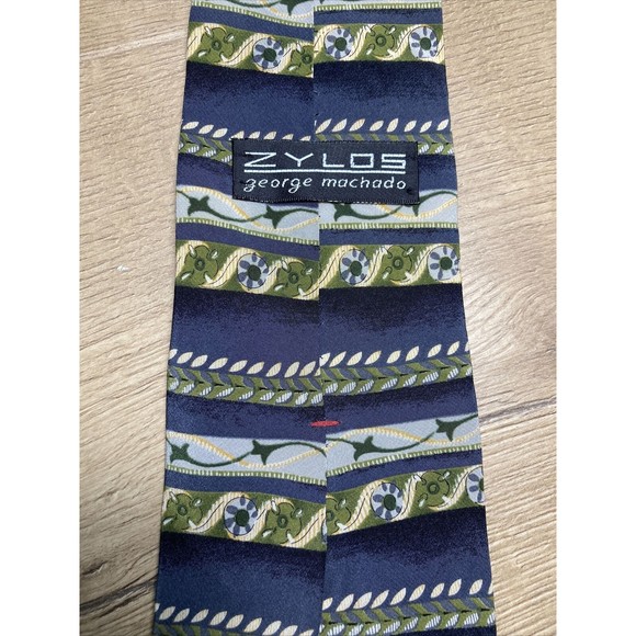 Mens Necktie Silk Made in Italy Zylos George Machado Green/Blue - Picture 4 of 5